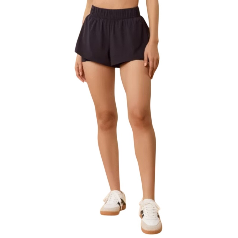 Blogilates‎ Women's Black Woven Ruffle Mid Rise Activewear Shorts Size S